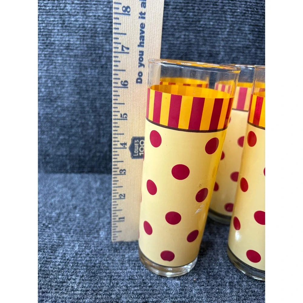 Vintage Libbey Highball Glasses Set of 4 Red Polka Dot Yellow Striped Retro MCM‎